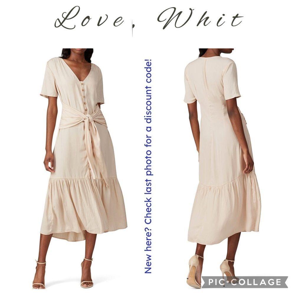 Love, Whit By Whitney Port | Women's Nude Tie Waist Dress In Nude, Size Large